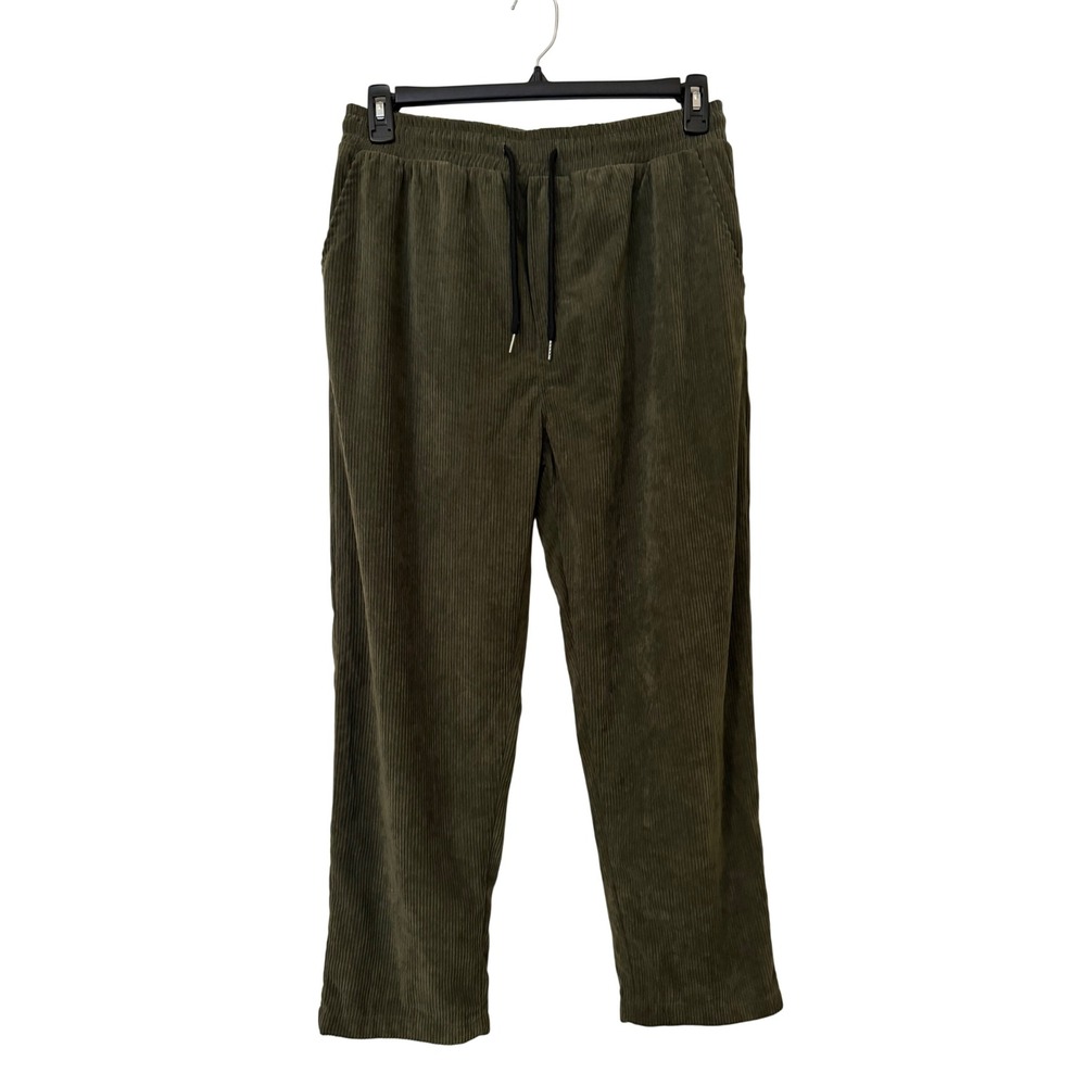 SHEIN Mens Olive Green Corduroy Relaxed Fit Drawstring Pants Size L